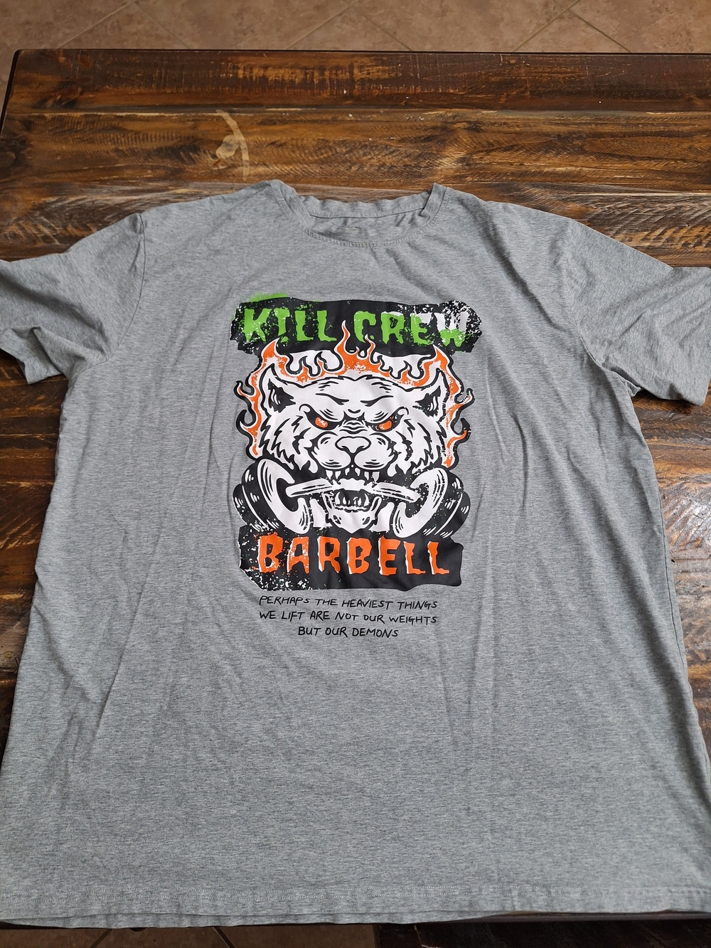 Kill Crew Gray Tee with Neon Green & Orange Graphic